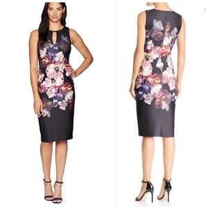 Adrianna Papell Tumbling Rose Scuba Sheath Dress 6